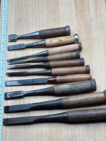 Vintage Japanse timmergereedschapsset Nomi beitels –