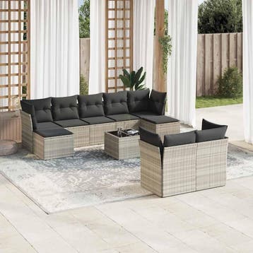 vidaXL 10-delige Loungeset met kussens poly rattan, Verzenden, Loungeset
