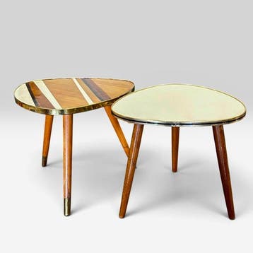 Bijzettafel - Hout, Resopal, Messing - Twee bijzettafels uit