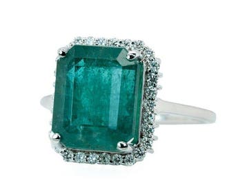 Zonder minimumprijs - Ring - 14 karaat Witgoud, Groen, Handtassen en Accessoires, Ringen, Nieuw
