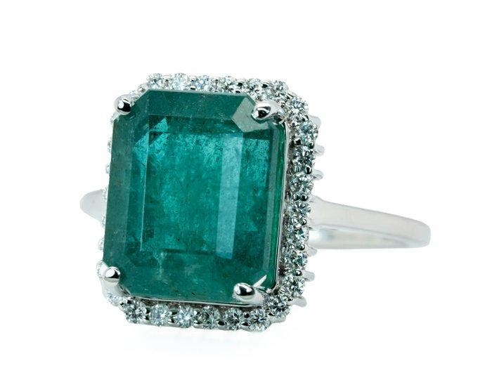 Zonder minimumprijs - Ring - 14 karaat Witgoud, Groen, Bijoux, Sacs & Beauté, Bagues