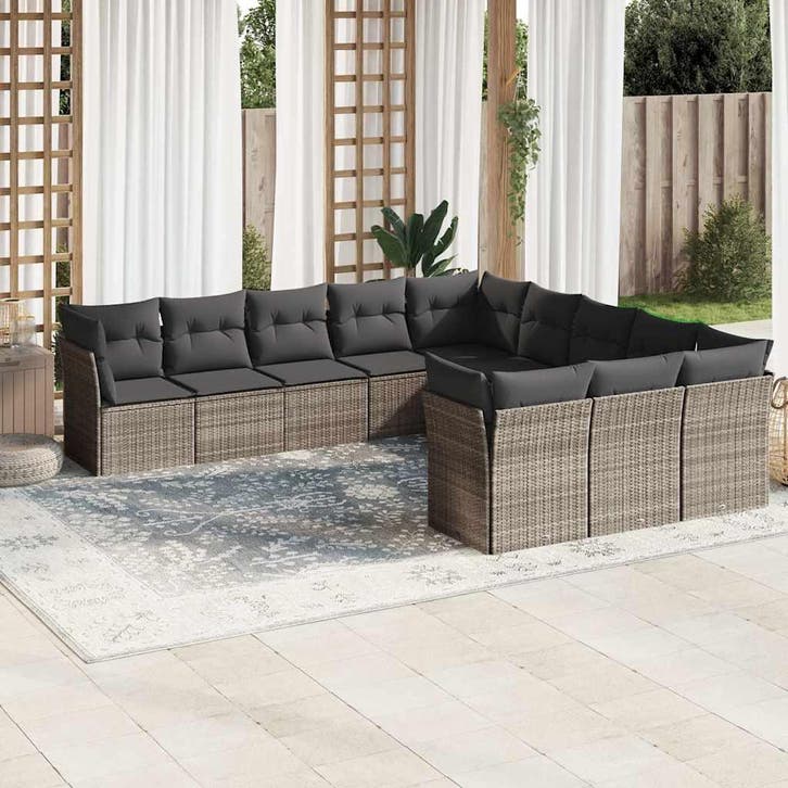 vidaXL 11-delige Loungeset met kussens poly rattan, Jardin & Terrasse, Ensembles de jardin, Envoi