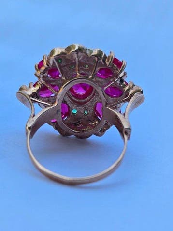 Zonder minimumprijs - Ring - 9 kt. Roségoud, Zilver Robijn -