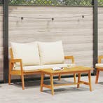 vidaXL Bistroset met kussen 2 Stuk Olie Natuurlijk Massief, Tuin en Terras, Verzenden, Nieuw