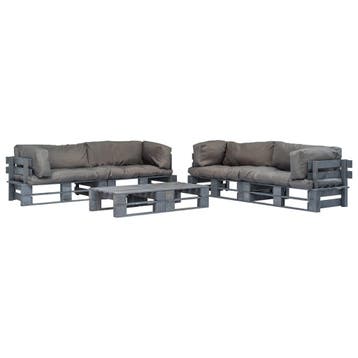 vidaXL 6-delige Loungeset pallet met grijze kussens hout, Verzenden, Loungeset