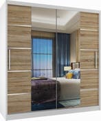 Kledingkast wit licht eiken 158 cm breed met spiegel en 2..., Verzenden