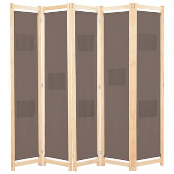 vidaXL Kamerscherm met 5 panelen 200x170x4 cm stof bruin, Verzenden, Nieuw