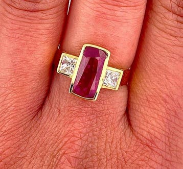 Bague - 18 carats Or jaune Rubis - Diamant