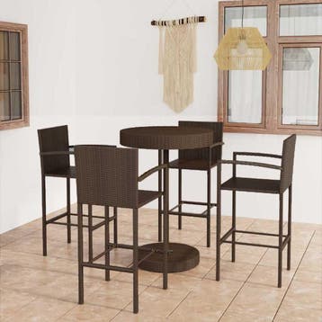 vidaXL 5-delige Tuinbarset poly rattan bruin, Verzenden