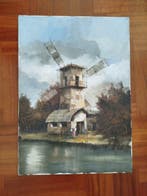 École néerlandaise (XX) - Paesaggio rurale con mulino a