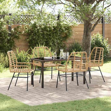 vidaXL Tuin Eettafel Set 5 st Bruin poly rattan, Tuin en Terras, Verzenden, Nieuw