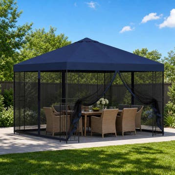 vidaXL Tuin gazebo met zijwanden 3 x 3 m Blauw Polyester en, Verzenden