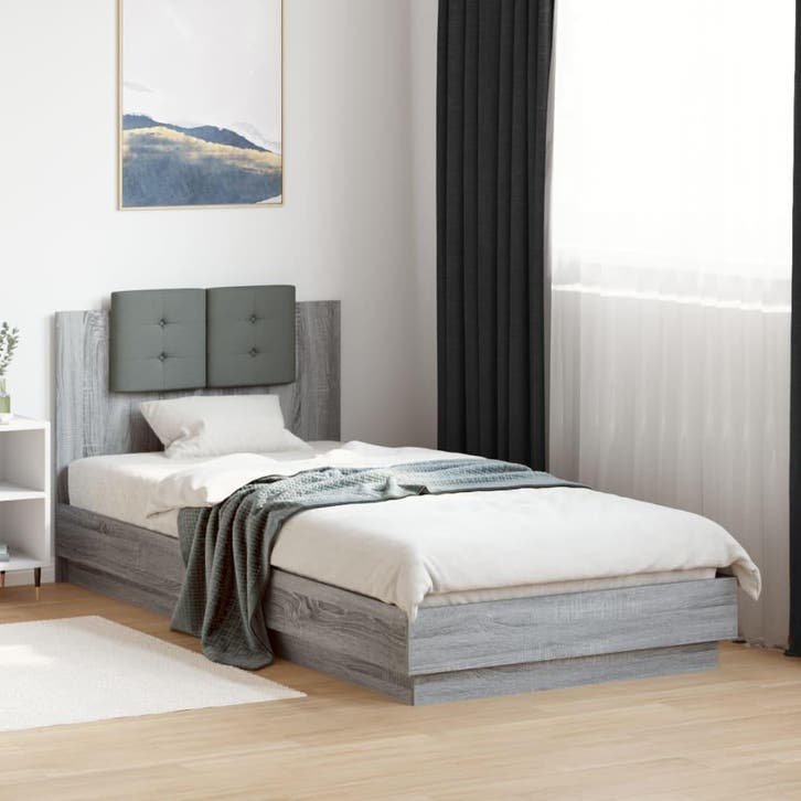 vidaXL Bedframe met hoofdeinde bewerkt hout grijs sonoma, Maison & Meubles, Chambre à coucher | Lits, Envoi