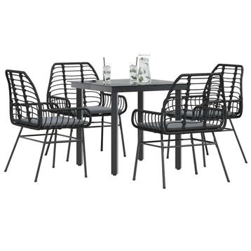 vidaXL 5-delige Tuinset met kussens poly rattan glas zwart, Verzenden, Nieuw, Tuinset