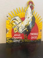 Vintage emaille reclamebord - Tweedle Chicks - haan -