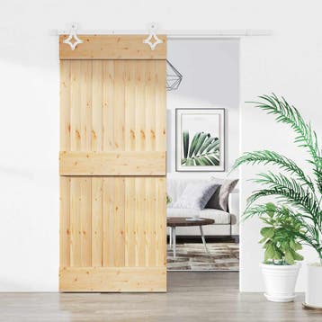 vidaXL Schuifdeur Natuurlijk en Wit 90 x 210 cm Massief Pine, Verzenden, Nieuw