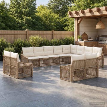 vidaXL Tuinbank Set 12 st Beige poly rattan, Verzenden, Nieuw