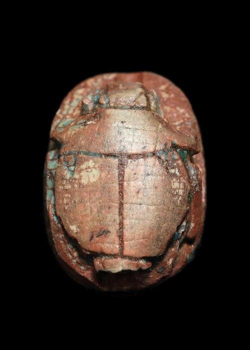 Oud-Egyptisch Speksteen Skarabeet met beschermende, Antiquités & Art, Antiquités | Autres Antiquités