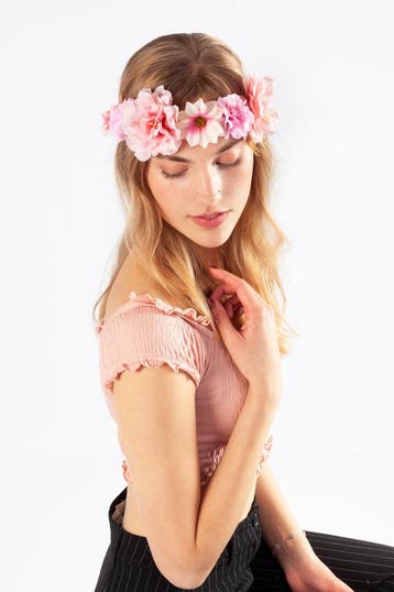 KIMU® Handgemaakte Bloemenkrans Haar Lichtroze Roze Bloemen, Kleding | Dames, Ophalen of Verzenden, Nieuw