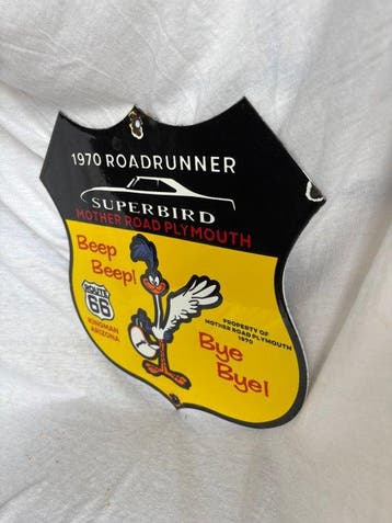 1970 Roadrunner Superbird Route 66 – Uniek Emaille Bord in