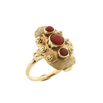 Vintage gouden ring met bloedkoraal, Ophalen of Verzenden