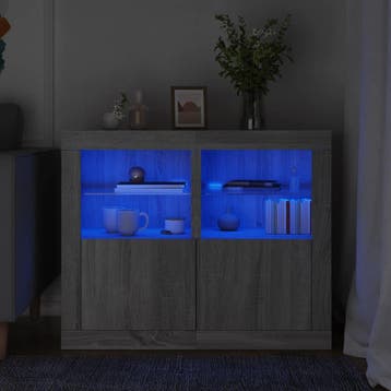 vidaXL Bijzetkastjes met LED 2 st bewerkt hout grijs sonoma, Verzenden