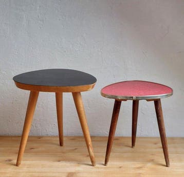 Bijzettafel - Hout, formica - Twee vintage plantentafels