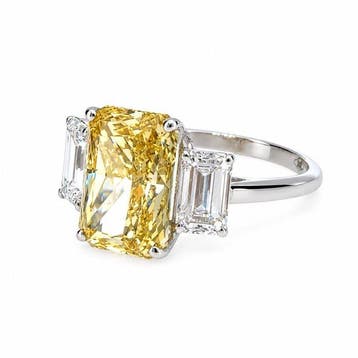 Bague Platine - 7.16ct. tw. Jaune Diamant (Diamant de