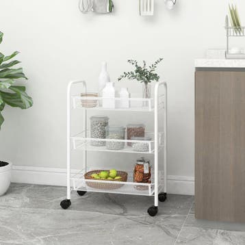 vidaXL Keukentrolley 3-laags 46x26x54 cm ijzer wit, Verzenden