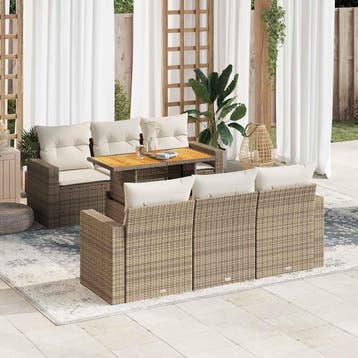 vidaXL 7-delige Loungeset met kussens poly rattan beige, Verzenden, Nieuw, Loungeset