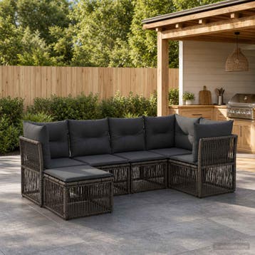 vidaXL Tuinbank Set 6 st Grijs poly rattan, Verzenden, Nieuw