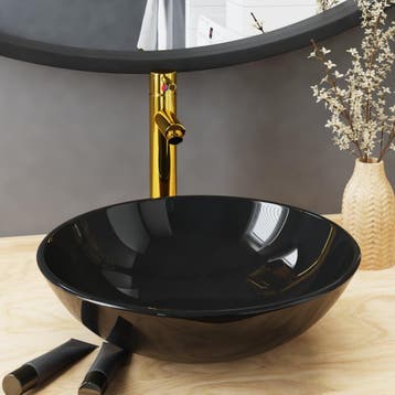 vidaXL Wastafel met kraan en pop-up afvoer gehard glas zwart, Verzenden