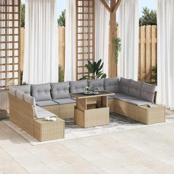 vidaXL Tuinbank Set 11 st Beige en Lichtgrijs poly rattan, Verzenden, Nieuw