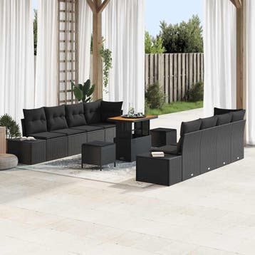 vidaXL Tuinbank Set 11 st Zwart poly rattan, Verzenden