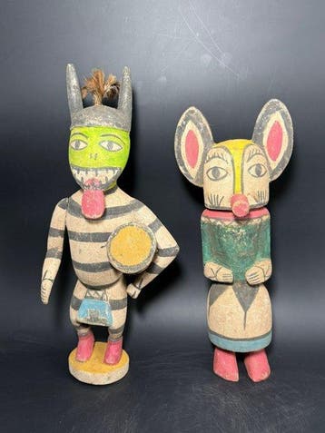 2 poppen in de Hopi-kachina-stijl - Hout - V.S. - Achyuta