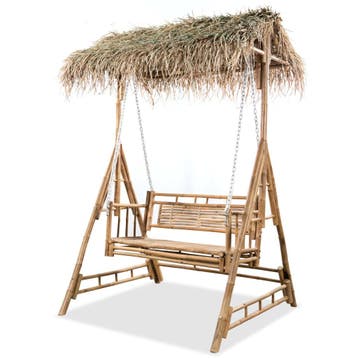 vidaXL Schommelbank met palmbladeren 2-zits 202 cm bamboe, Verzenden