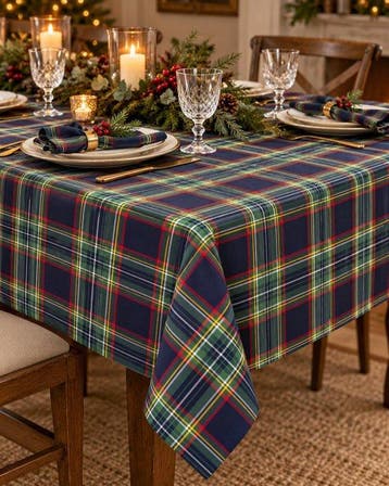 GCFabrics – Katoenen stof met navyblauwe tartan in draad –