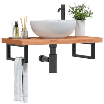 vidaXL Badkamer wandschap staal en massief beukenhout, Verzenden, Nieuw
