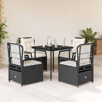 vidaXL 5-delige Tuinset met kussens poly rattan zwart, Verzenden, Tuinset