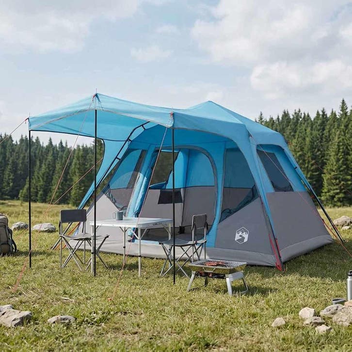 vidaXL Familietent met dak Blauw 305 x 275 x 190 cm, Caravanes & Camping, Tentes, Envoi