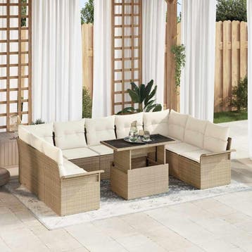 vidaXL Tuinbank Set 10 st Beige Poly rattan, Verzenden