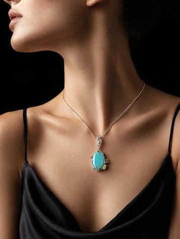 Grote turkoois edelsteen ketting - 925 Sterlingzilver -