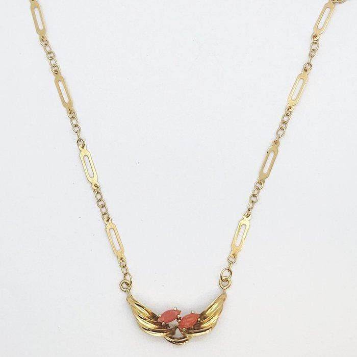 Halsketting - 18 karaat Geel goud - 0.16ct. tw. Koraal, Bijoux, Sacs & Beauté, Colliers