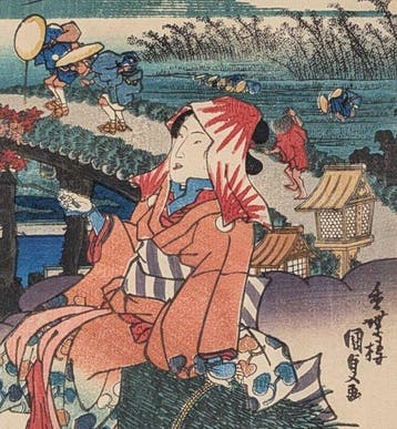 Utagawa Kunisada • Bijin Tkaid • Uitzicht op Kakegawa •