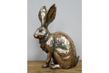 sculptuur, Large Sitting Hare Sculpture – Antique Gold &