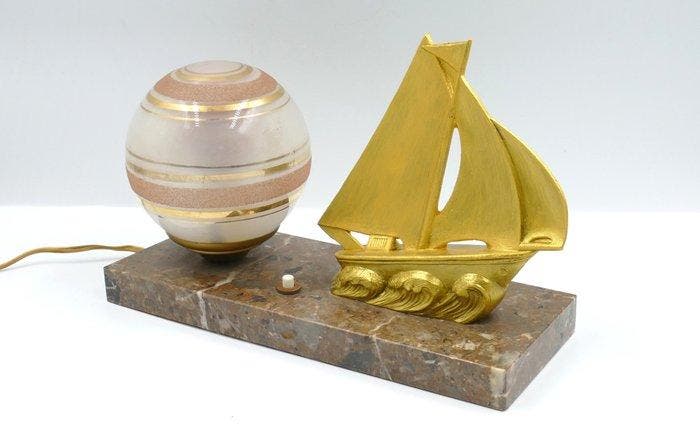 Lamp - Marmer, Zinklegering, Glas, Antiquités & Art, Curiosités & Brocante