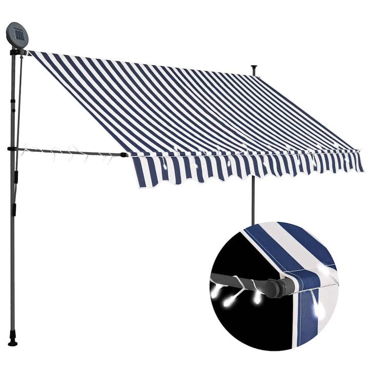 vidaXL Luifel handmatig uitschuifbaar met LED 300 cm blauw, Tuin en Terras, Zonneschermen, Nieuw, Verzenden