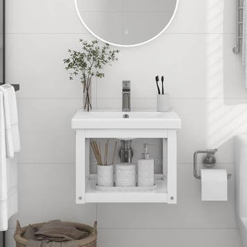 vidaXL Wastafelframe wandgemonteerd 40x38x31 cm ijzer wit, Huis en Inrichting, Tafels | Bijzettafels, Verzenden, Nieuw
