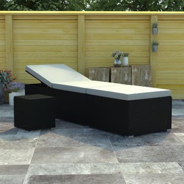 vidaXL Ligbed met kussen en theetafel poly rattan crèmewit, Verzenden, Nieuw