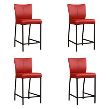 Set van 4 Leren barkrukken Revolt laag - Toledo Red (rood), Nieuw, Leer, Ophalen of Verzenden, 90 cm of meer